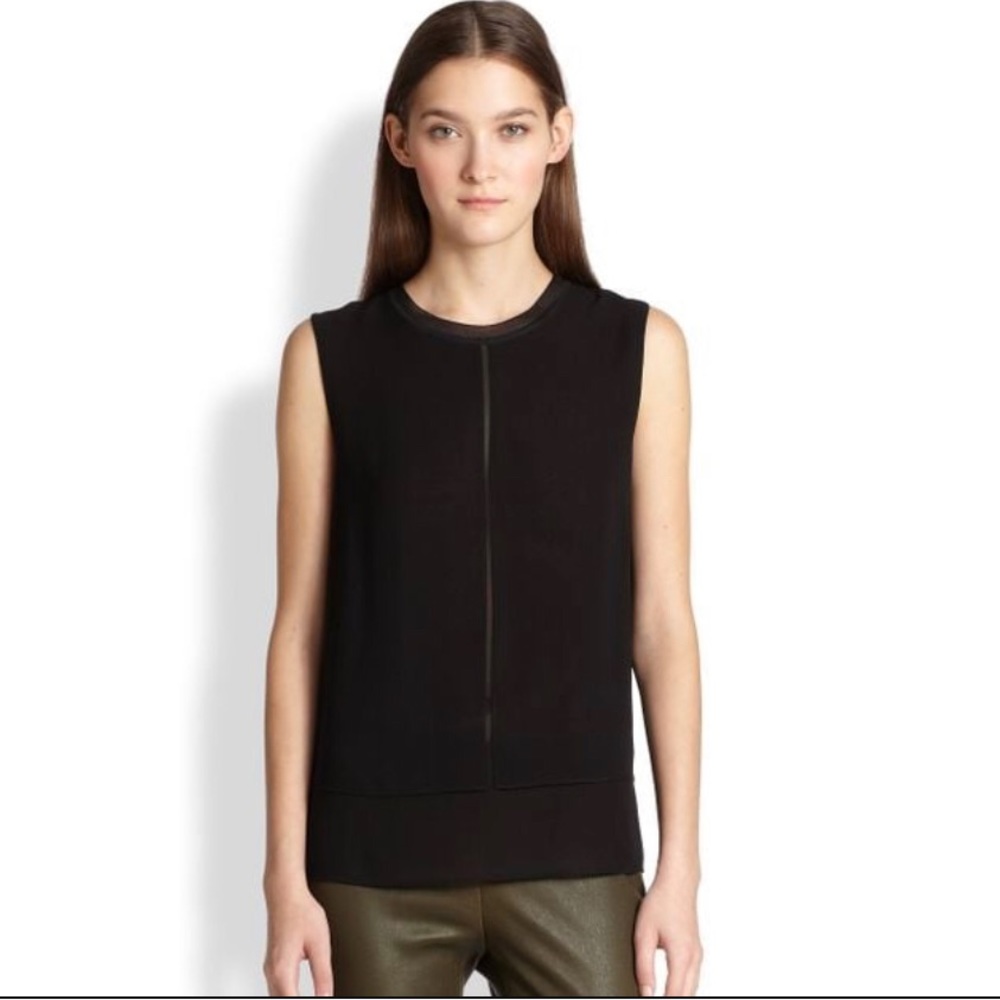 Vince black silk layered sleeveless top